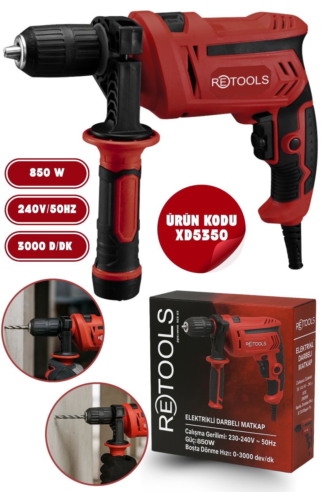 RETOOLS XD5350 850W Elektrikli Darbeli Matkap