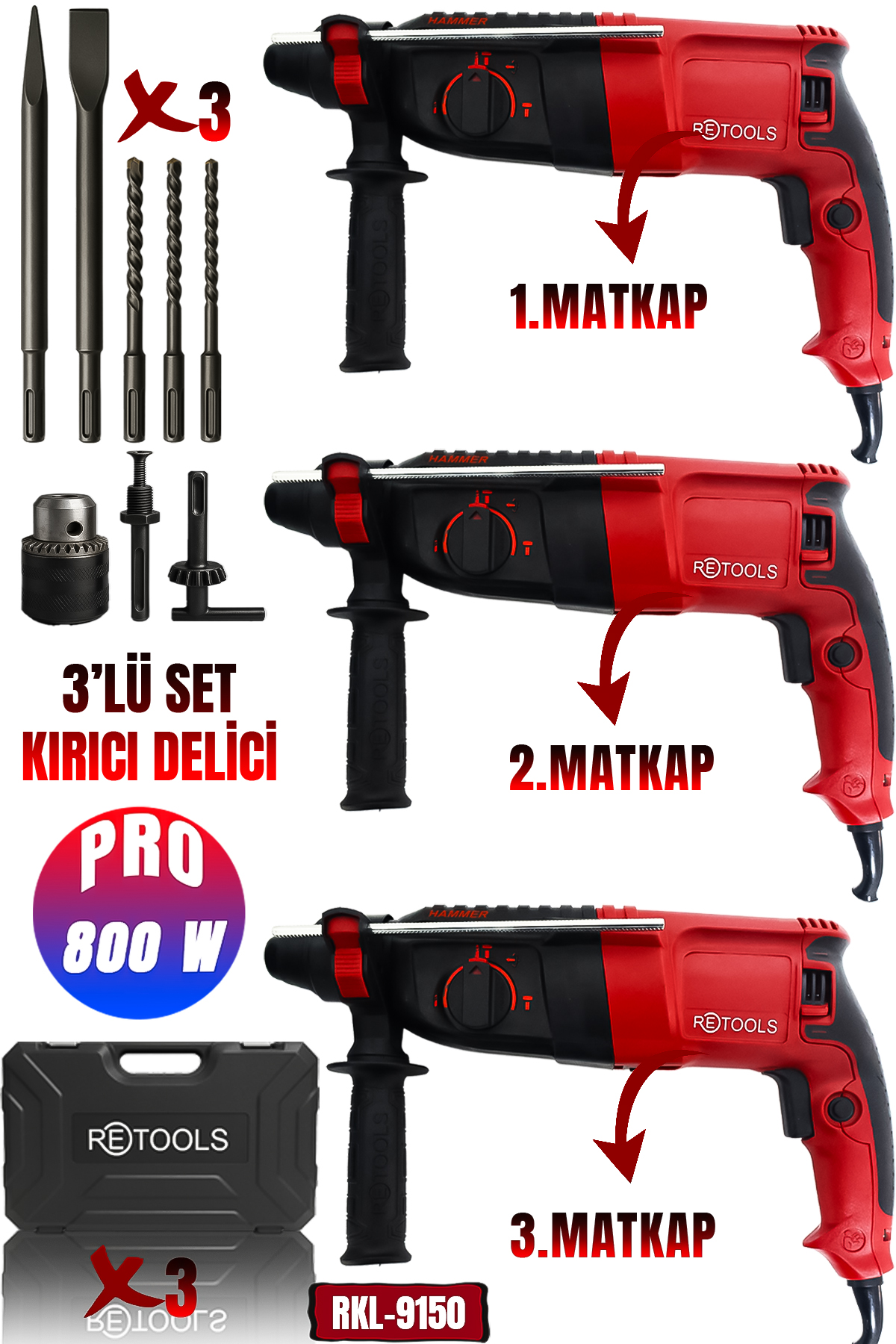 RETOOLS BORDO 3'LÜ SET (2.26) KIRICI DELİCİ MATKAP