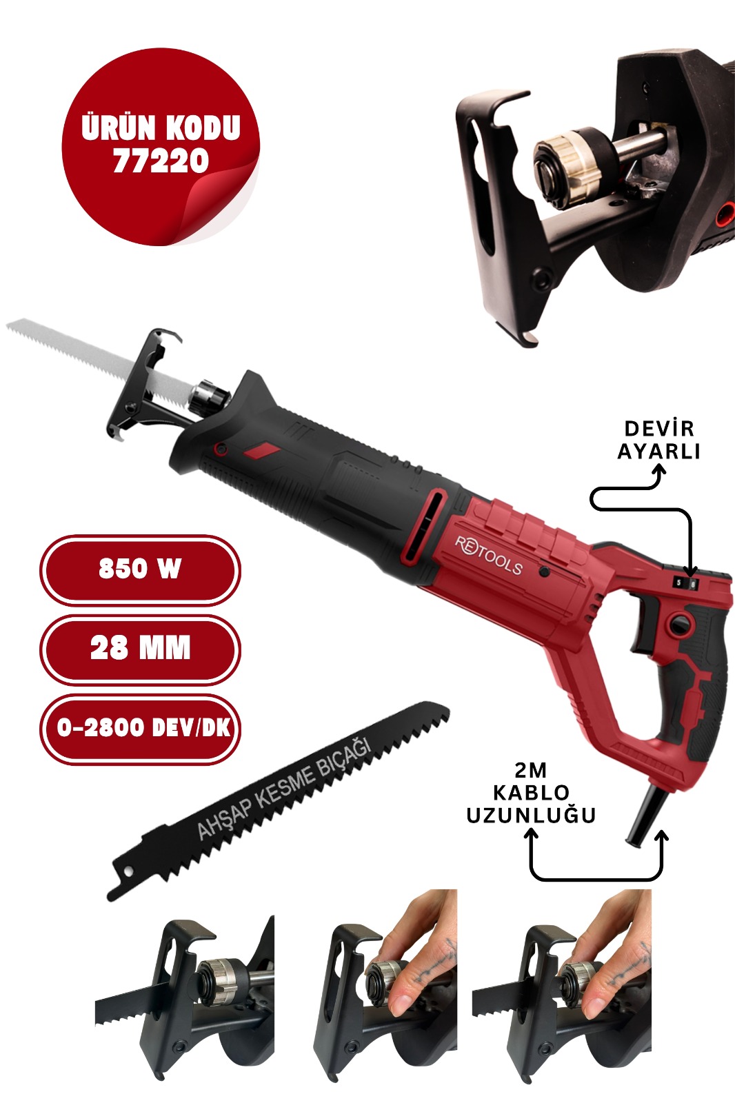 RETOOLS 77220 850W DEVİR AYARLI TİLKİ KUYRUĞU TESTERE