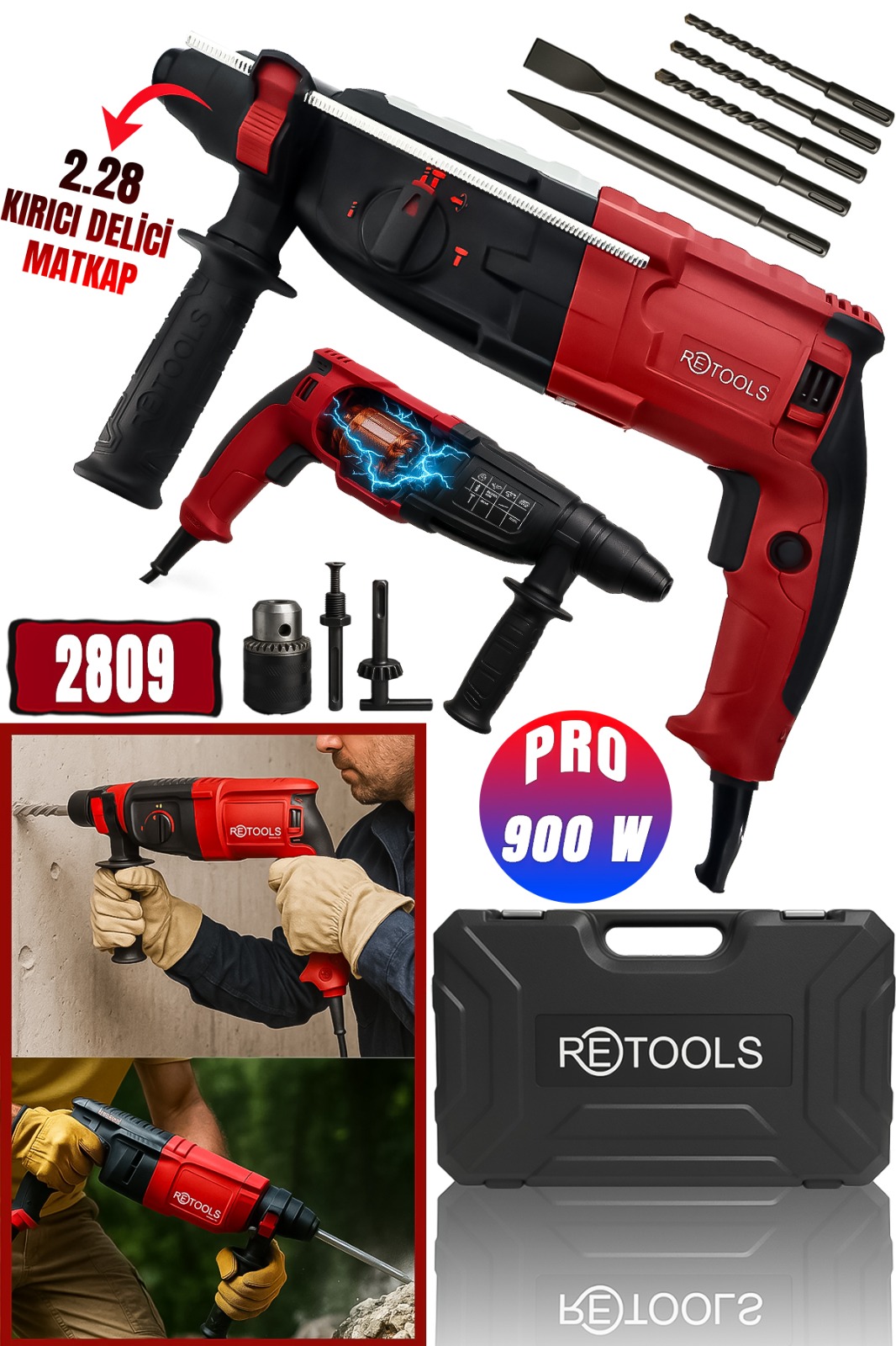 RETOOLS BORDO 900W 2.28 KIRICI DELİCİ MATKAP