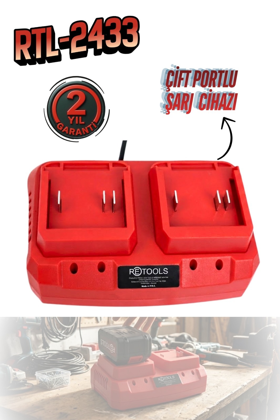 Retools RTL-2433 Çift Portlu Şarj Cihazı
