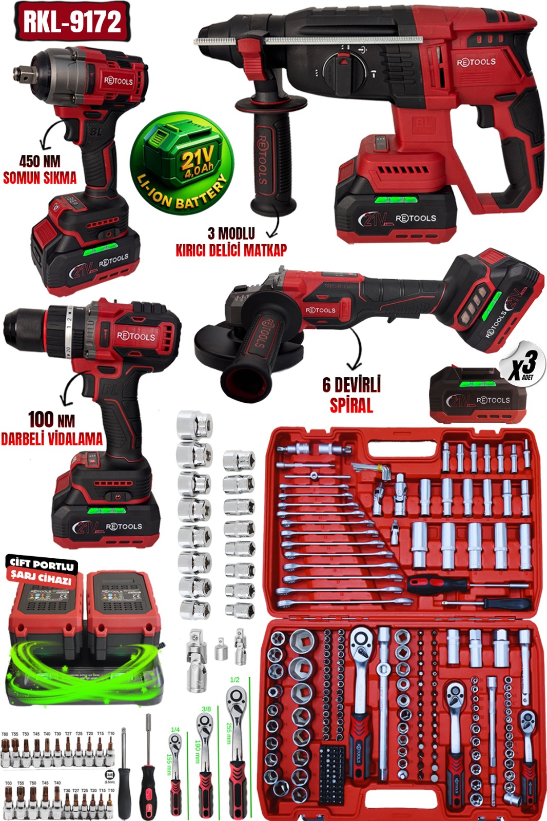 RKL-9172 RETOOLS BORDO 5 LI SET (4 LÜ SET + 216 PARÇA LOKMA TAKIMI)
