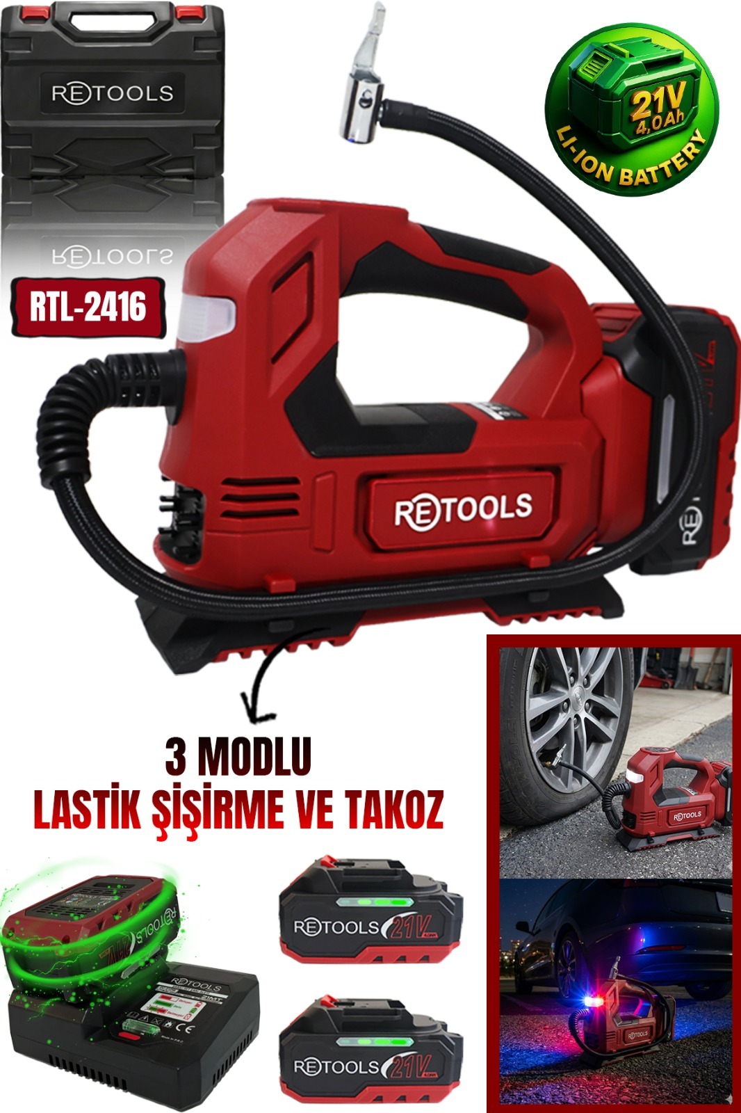 RTL-2416 RETOOLS ŞARJLI LASTİK ŞİŞİRME MAKİNESİ