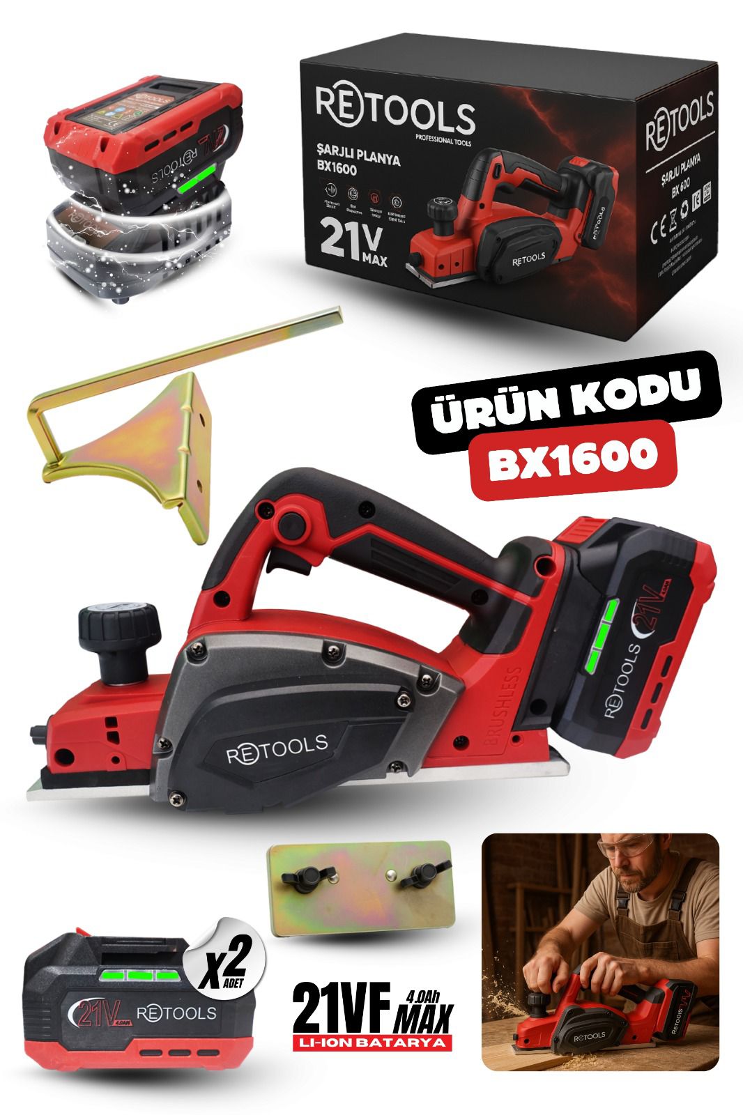 RETOOLS BX1600 ŞARJLI PLANYA SETİ