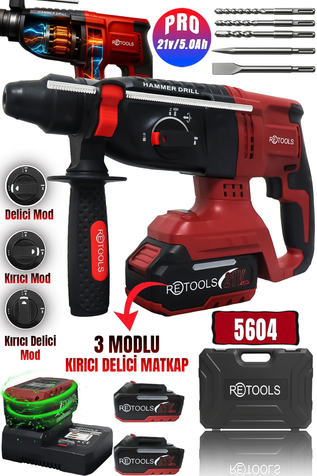 9604 RETOOLS BORDO AKÜLÜ KIRICI DELİCİ MATKAP