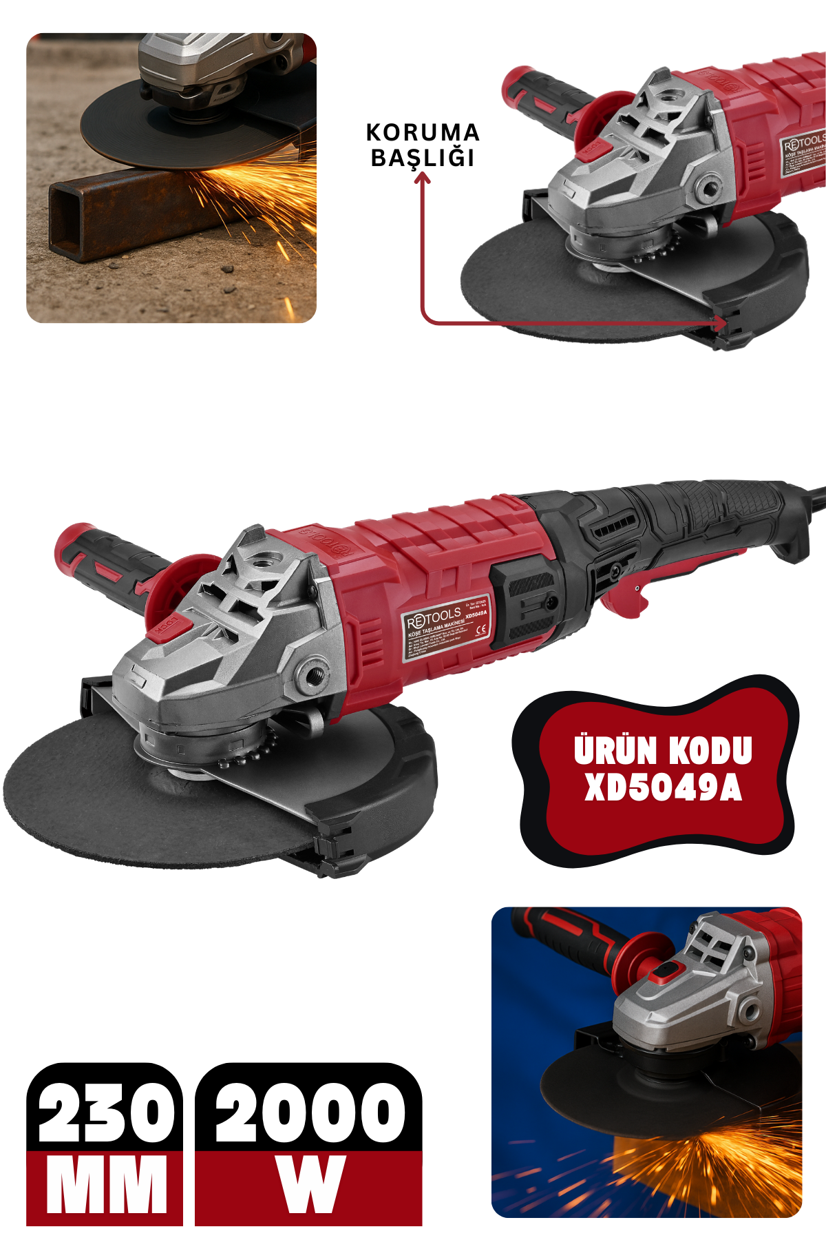 RETOOLS XD5049A 230 MM 2000 W AVUÇ TAŞLAMA (TAŞ MOTORU)